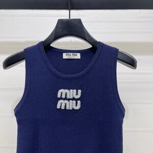 トップス MIUMIU Navy Short Tank Top Miu Miu Knit Tank Top - Navy | Editorialist